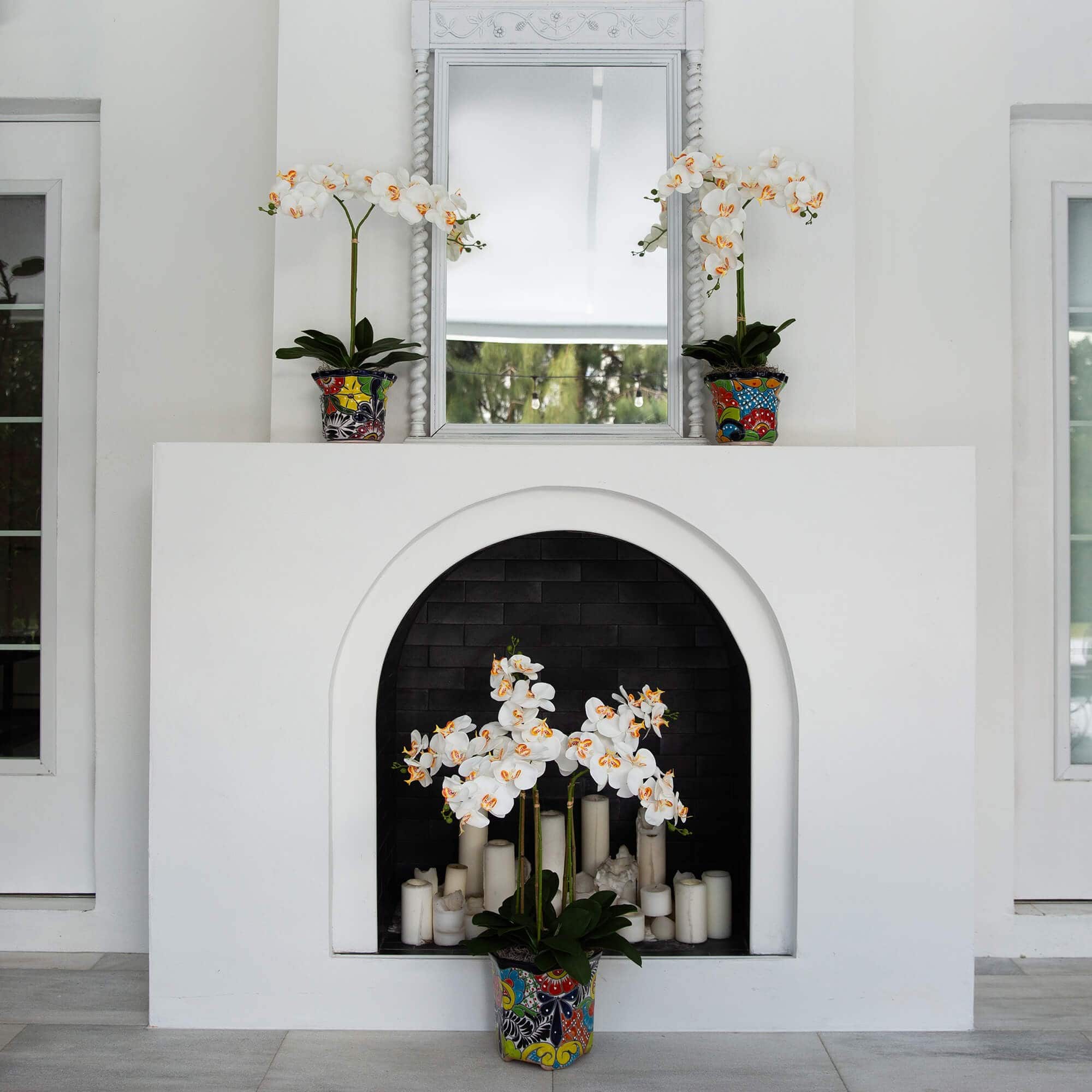 2.25ft. Artificial Triple Orchid Arrangement in Handmade Mexican Talavera Ceramic Planter